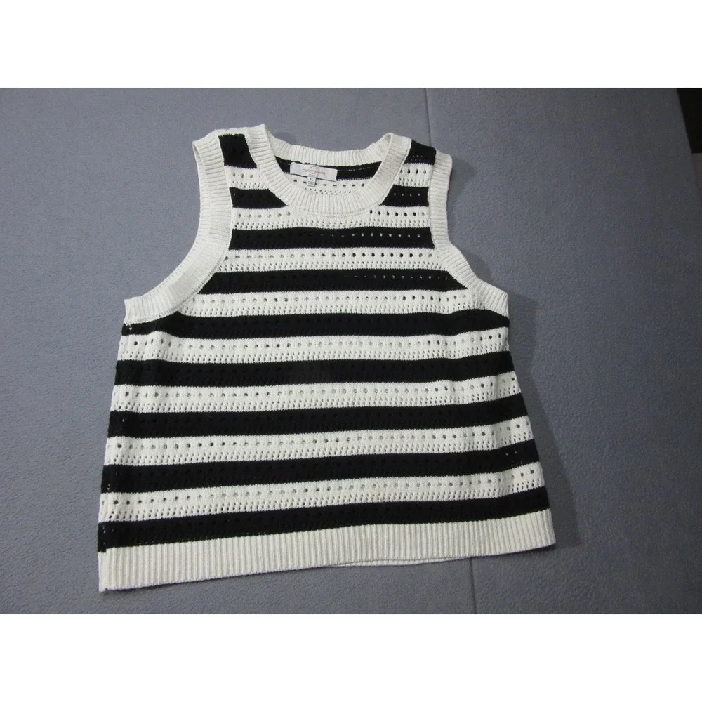 Casa Cabana Knit Set Women XL White Black Striped Vest Midi Skirt Ribbed Retro